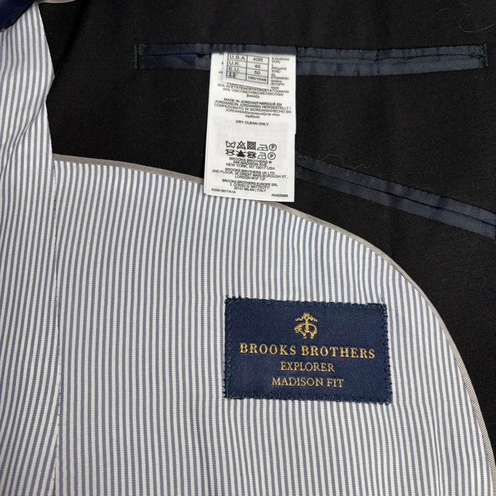 Brooks Brothers Explorer Madison Fit Black Wool Blend 2-Button Blazer 40R